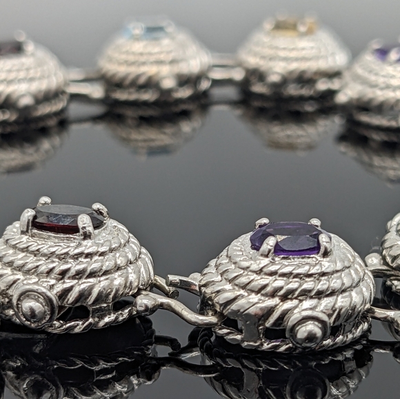 One Plated 5.75cts Multistone Rhodium Bracelet 8.1 in. (3) Violet Amethyst stone - Picture 15 of 15